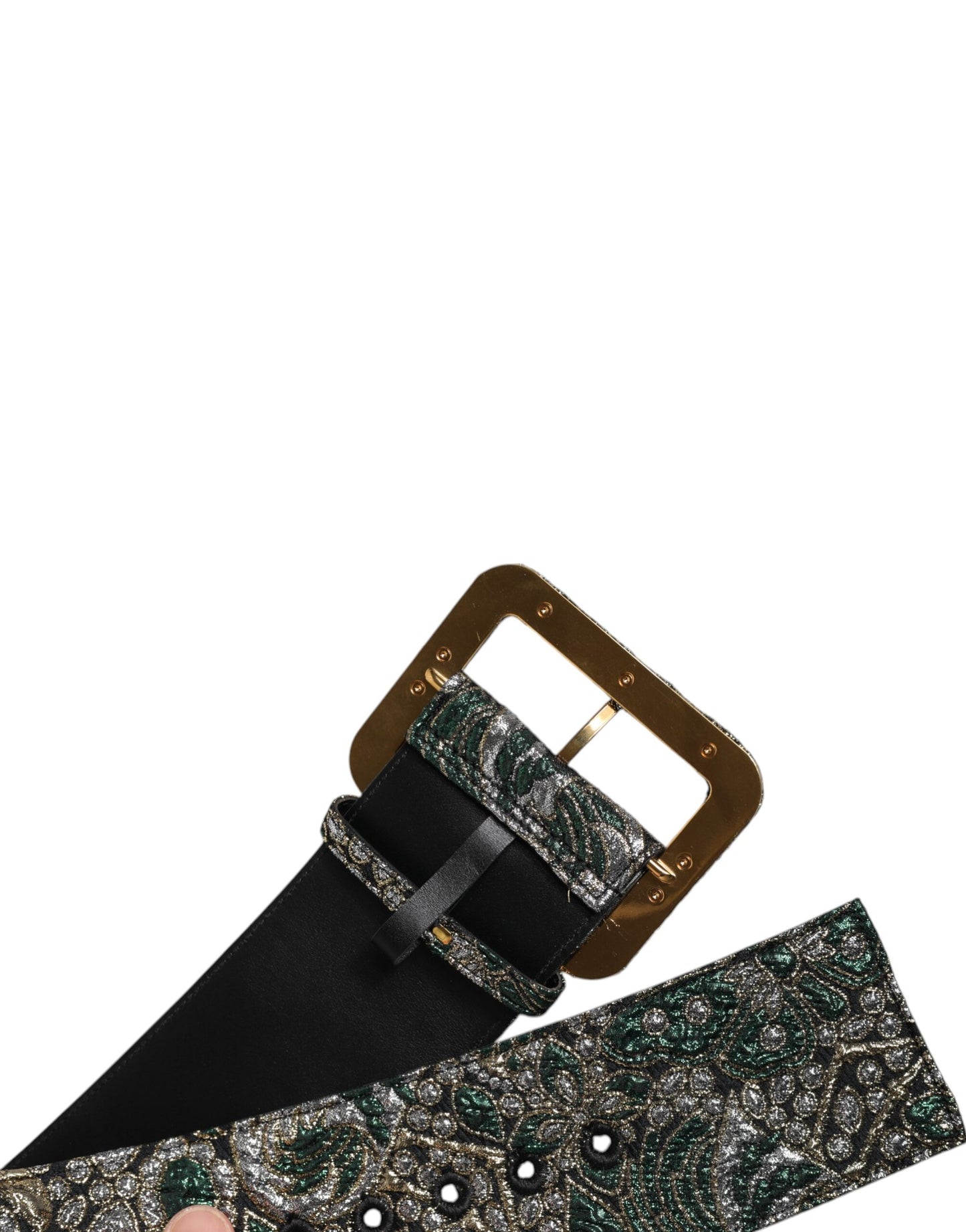 Dolce &amp; Gabbana Multicolor Floral Jacquard Lurex Wide Waist Buckle Belt