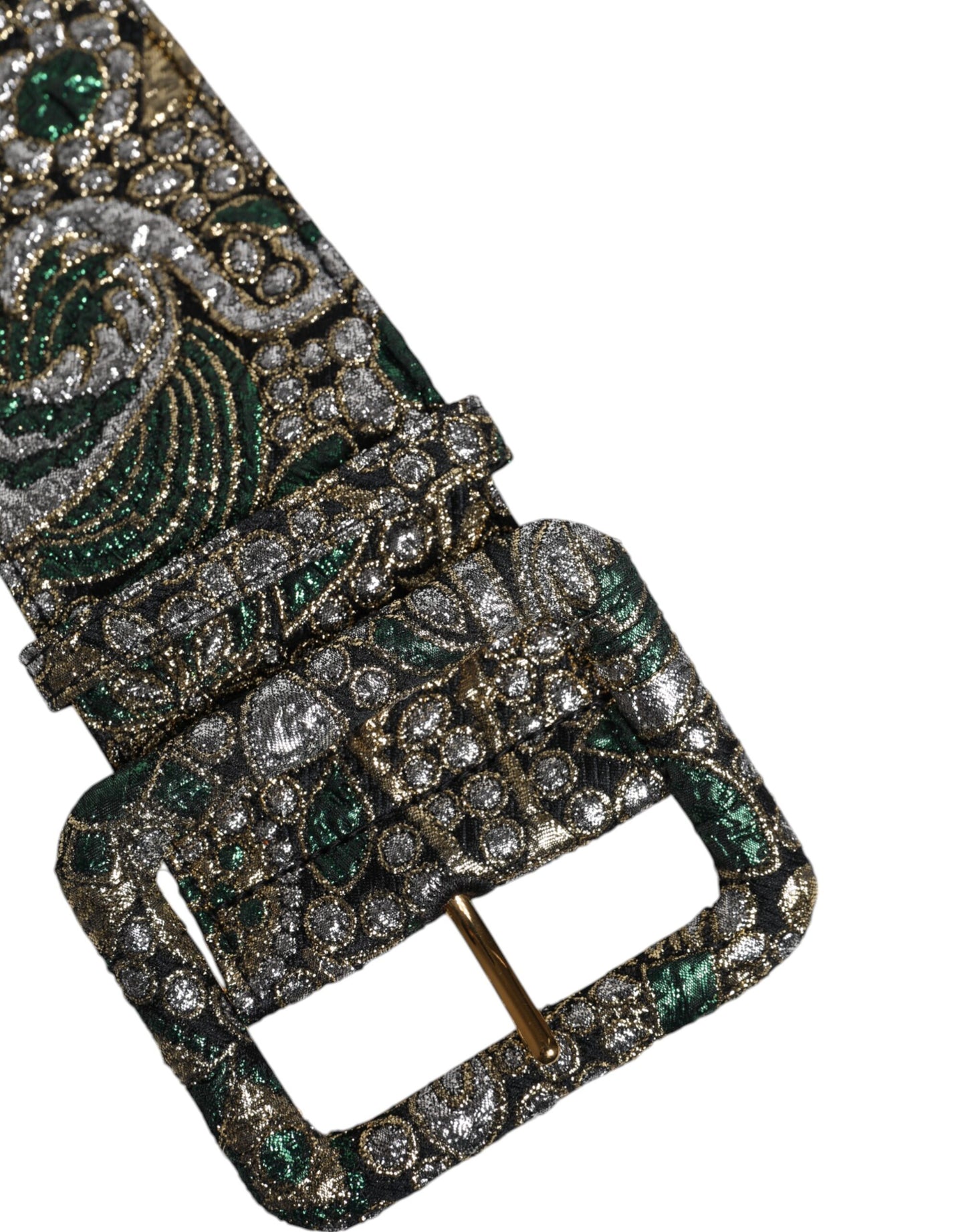 Dolce &amp; Gabbana Multicolor Floral Jacquard Lurex Wide Waist Buckle Belt