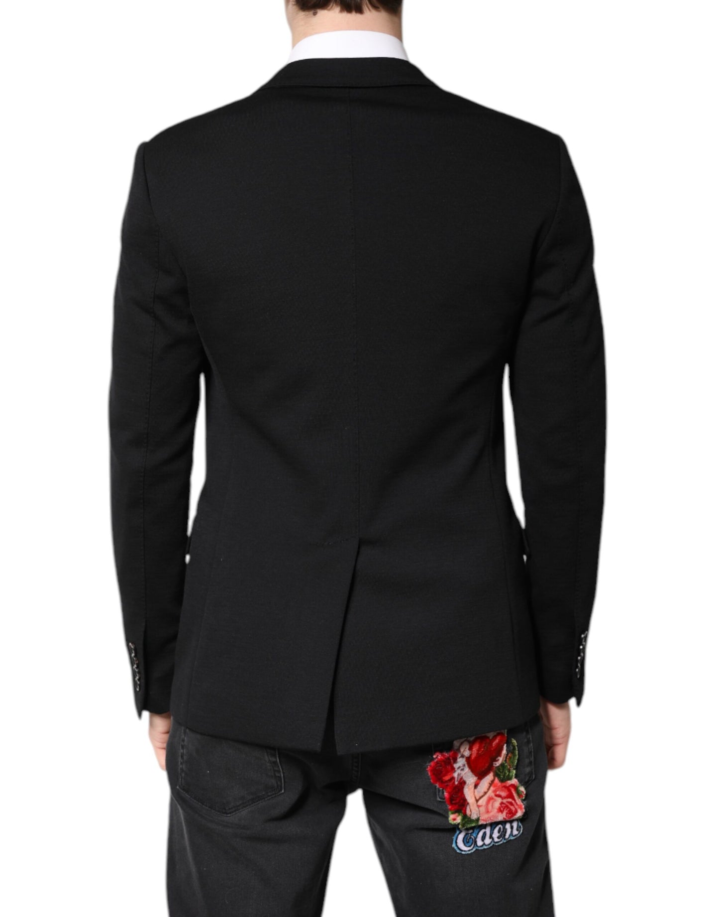Dolce &amp; Gabbana Manteau Slim Fit en Laine Noire Veste de Costume Blazer