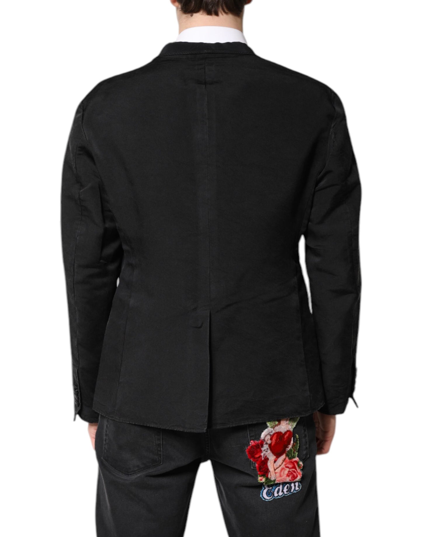 Costume blazer simple boutonnage en soie noire Dolce &amp; Gabbana