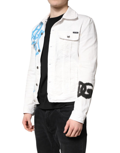 Dolce &amp; Gabbana White Graffiti Cotton Stretch Denim Jacket