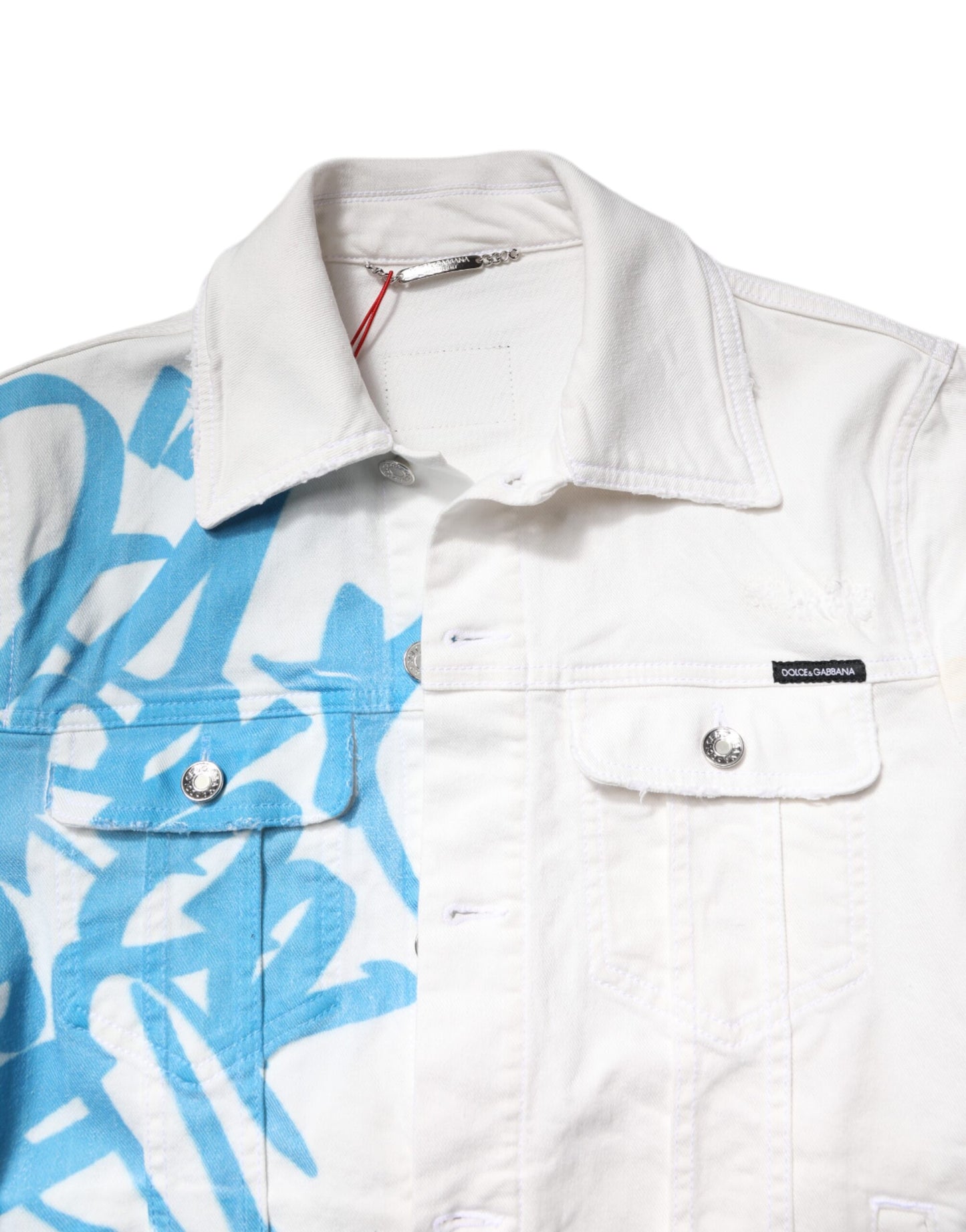Dolce &amp; Gabbana White Graffiti Cotton Stretch Denim Jacket