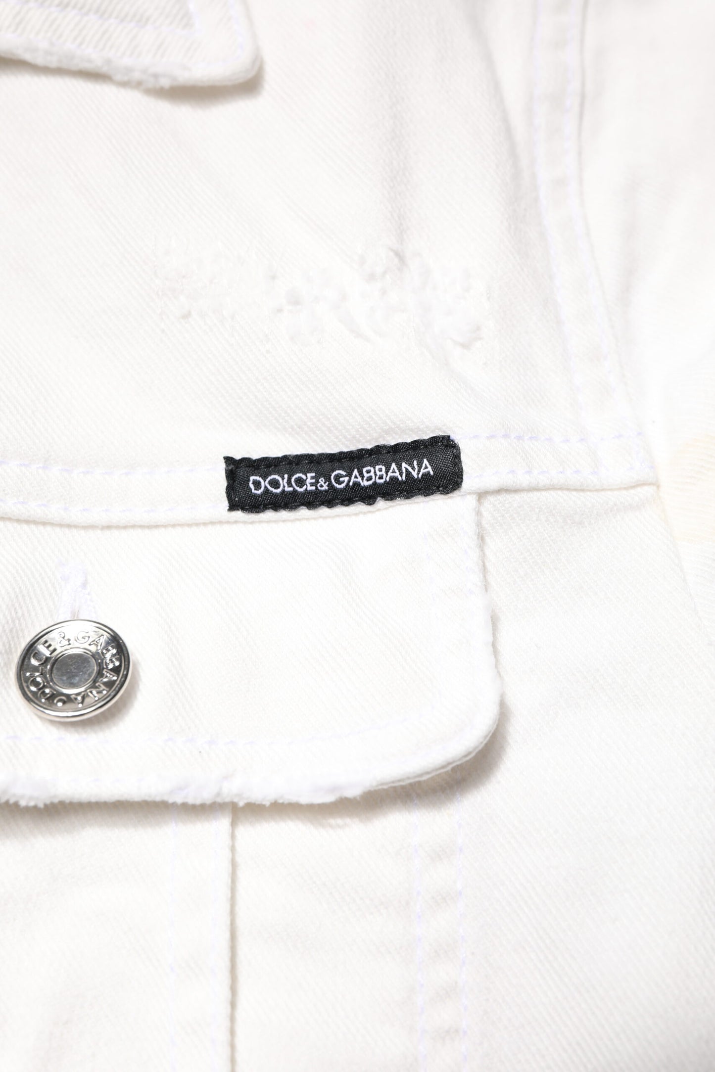 Dolce &amp; Gabbana White Graffiti Cotton Stretch Denim Jacket