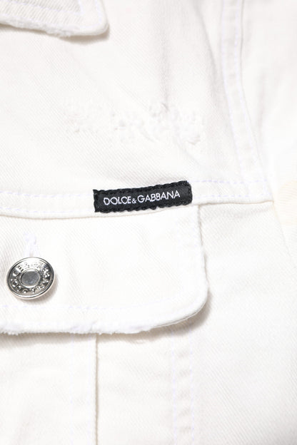 Dolce &amp; Gabbana White Graffiti Cotton Stretch Denim Jacket
