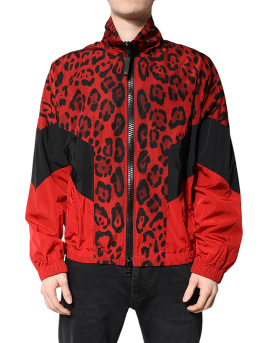 Dolce &amp; Gabbana Red Leopard Nylon Bomber Full Zip Jacket