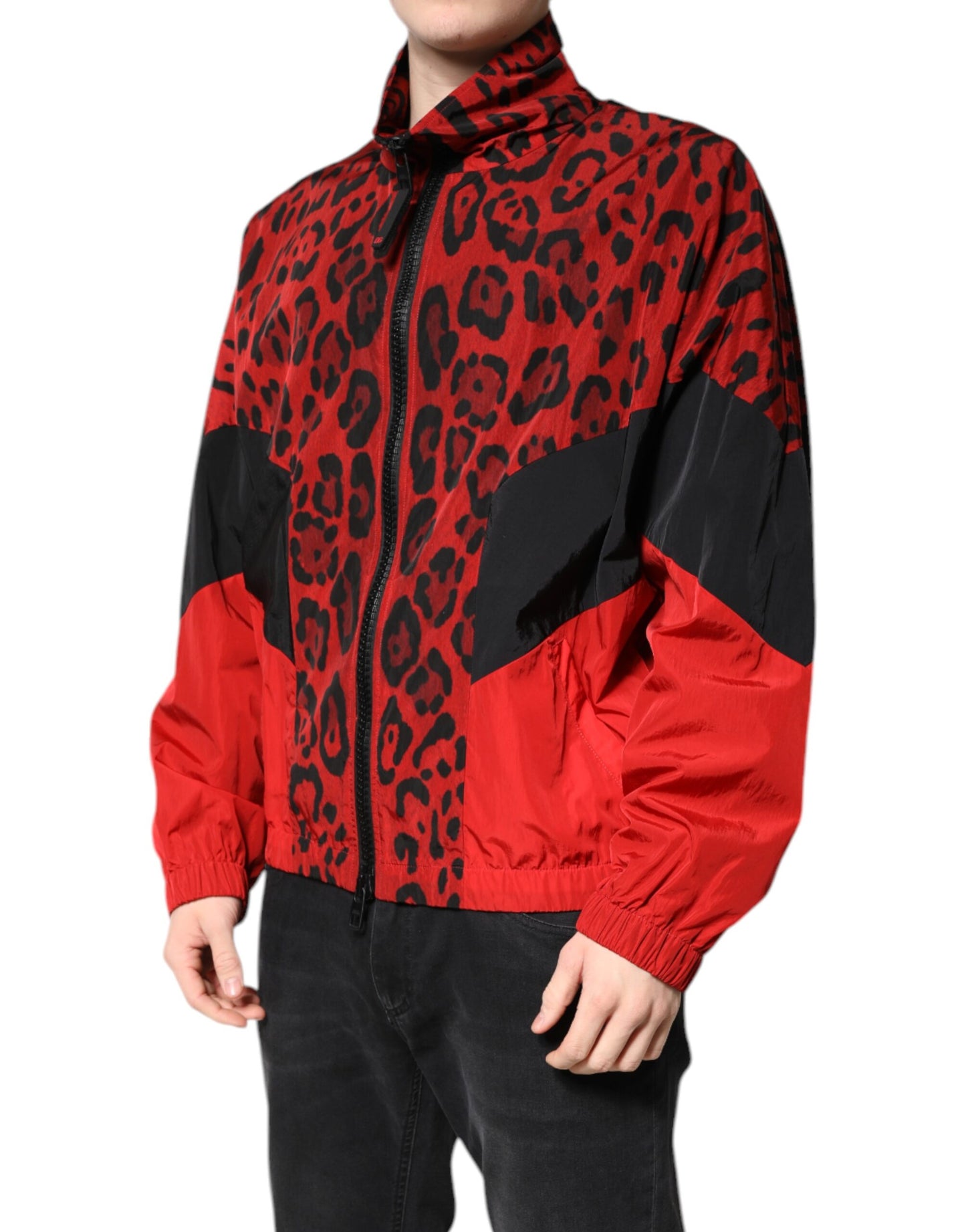 Dolce &amp; Gabbana Red Leopard Nylon Bomber Full Zip Jacket