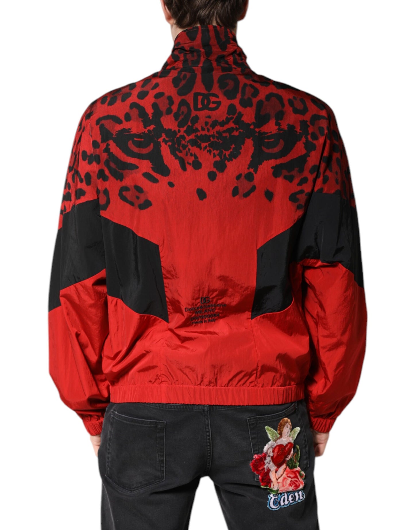 Dolce &amp; Gabbana Red Leopard Nylon Bomber Full Zip Jacket