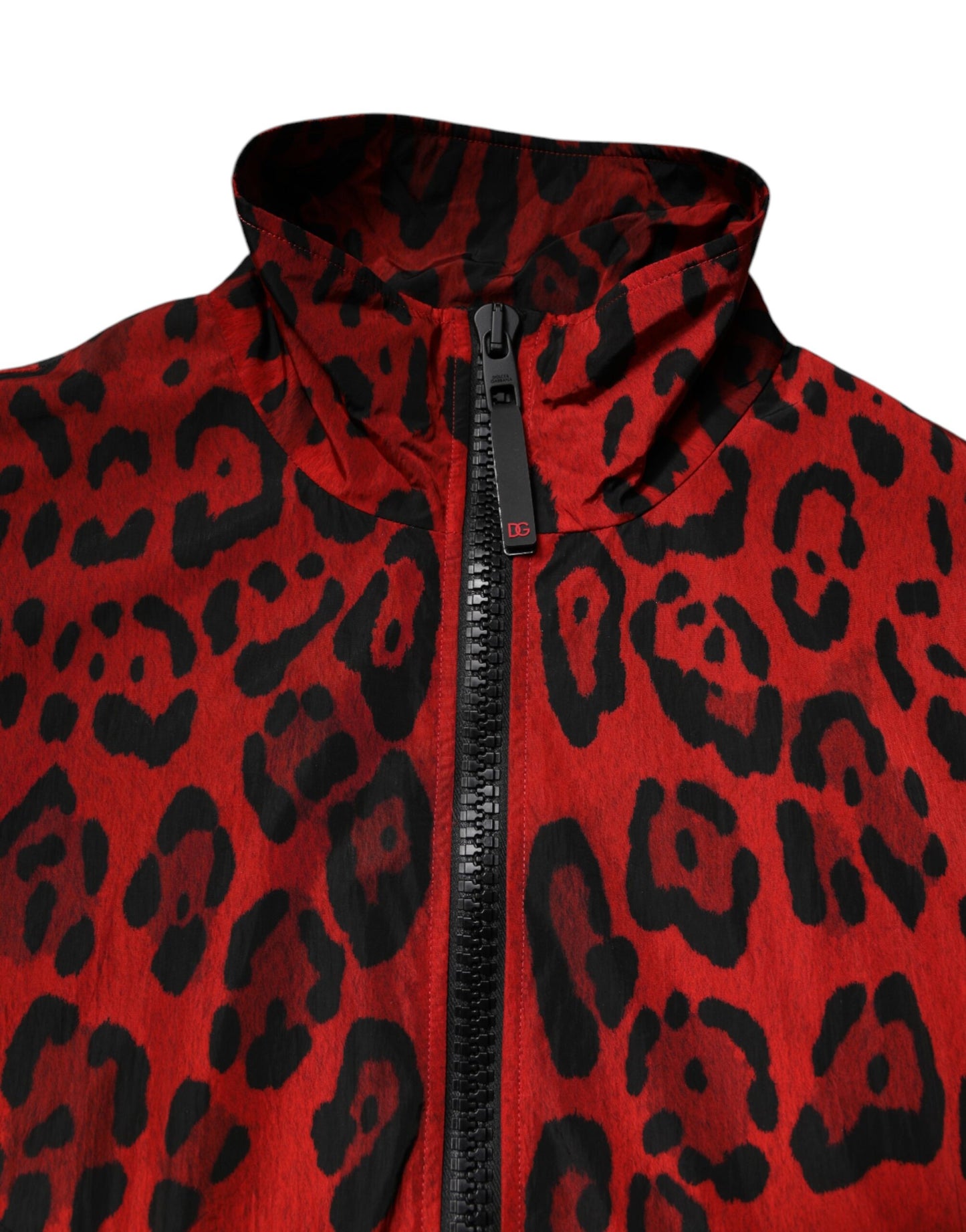 Dolce &amp; Gabbana Red Leopard Nylon Bomber Full Zip Jacket