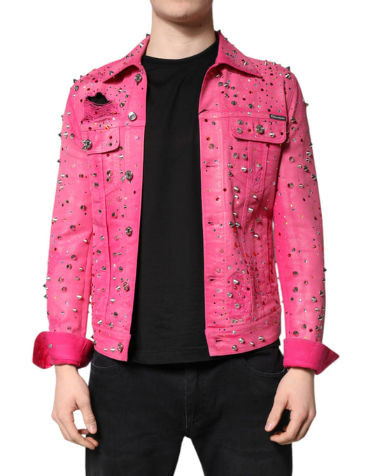 Dolce &amp; Gabbana Pink Crystal Embellished Cotton Denim Jacket