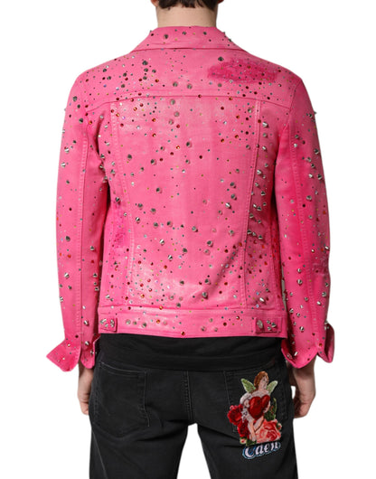 Dolce &amp; Gabbana Pink Crystal Embellished Cotton Denim Jacket