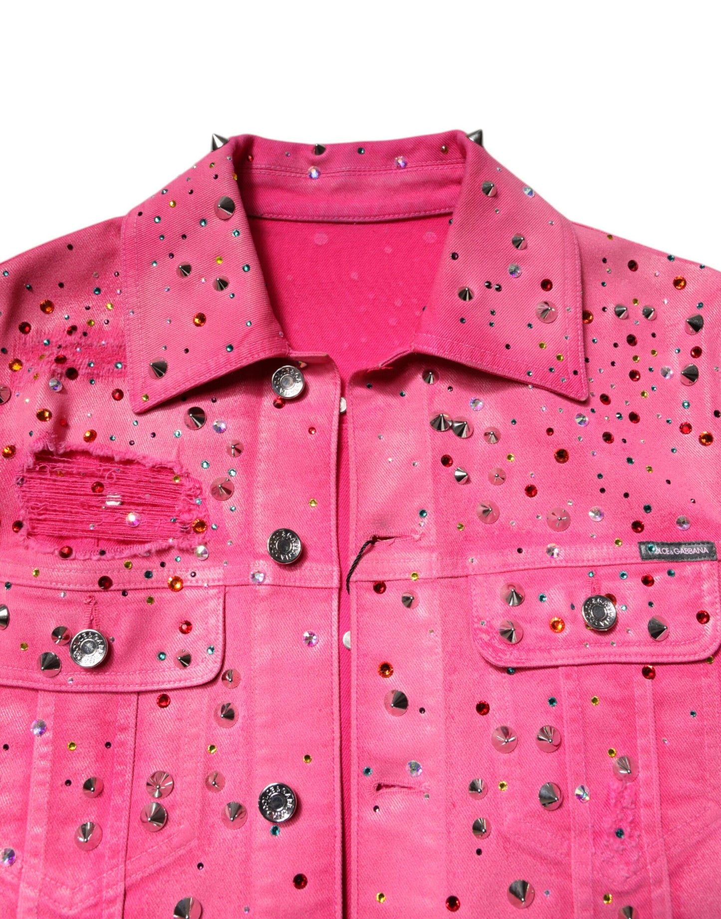 Dolce &amp; Gabbana Pink Crystal Embellished Cotton Denim Jacket