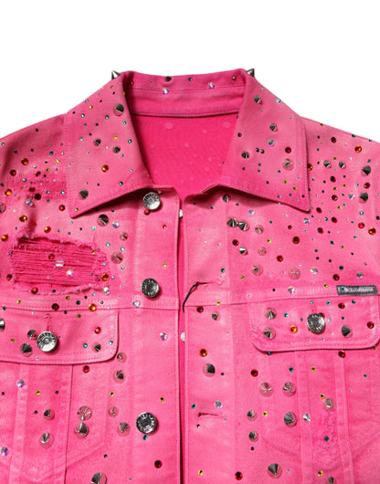Dolce &amp; Gabbana Pink Crystal Embellished Cotton Denim Jacket
