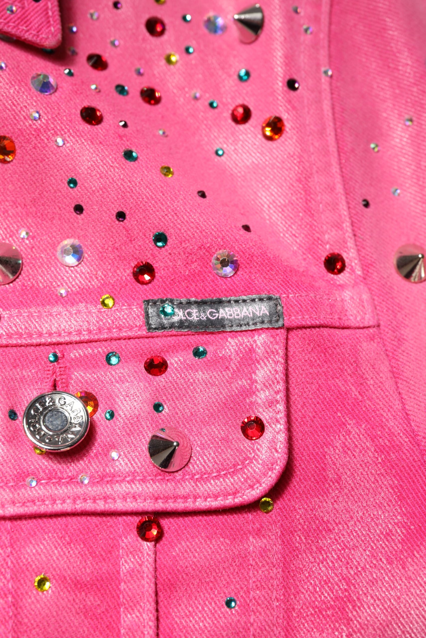 Dolce &amp; Gabbana Pink Crystal Embellished Cotton Denim Jacket
