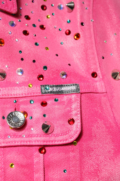 Dolce &amp; Gabbana Pink Crystal Embellished Cotton Denim Jacket