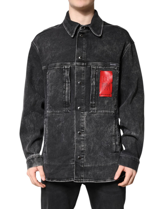 Dolce &amp; Gabbana Black Logo Cotton Stretch Denim Jacket