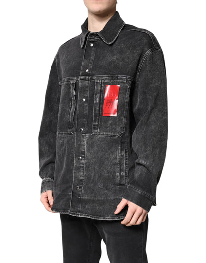 Dolce &amp; Gabbana Black Logo Cotton Stretch Denim Jacket
