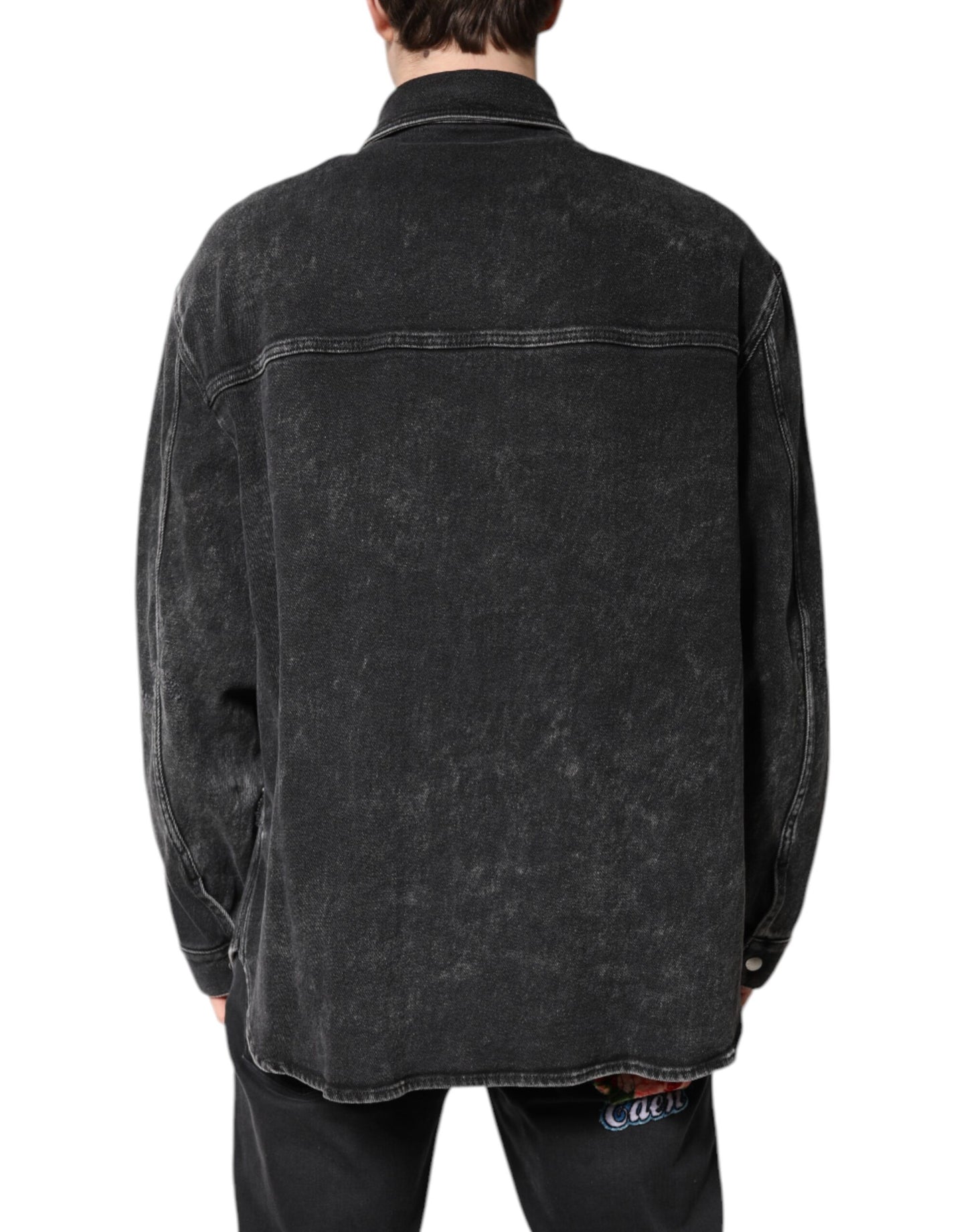 Dolce &amp; Gabbana Black Logo Cotton Stretch Denim Jacket