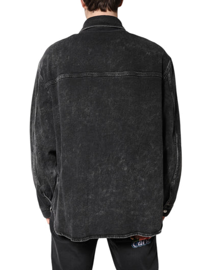 Dolce &amp; Gabbana Black Logo Cotton Stretch Denim Jacket