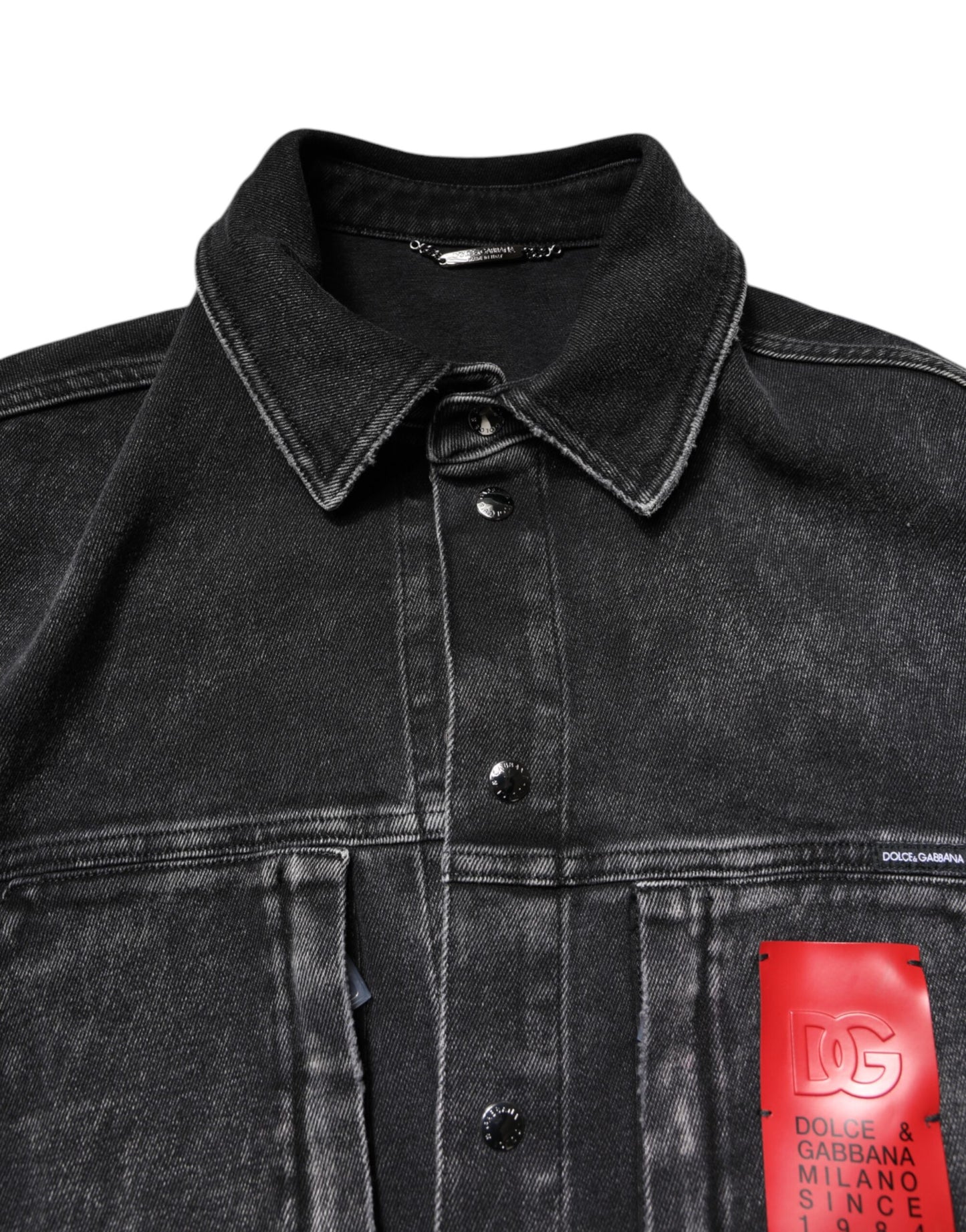 Dolce &amp; Gabbana Black Logo Cotton Stretch Denim Jacket
