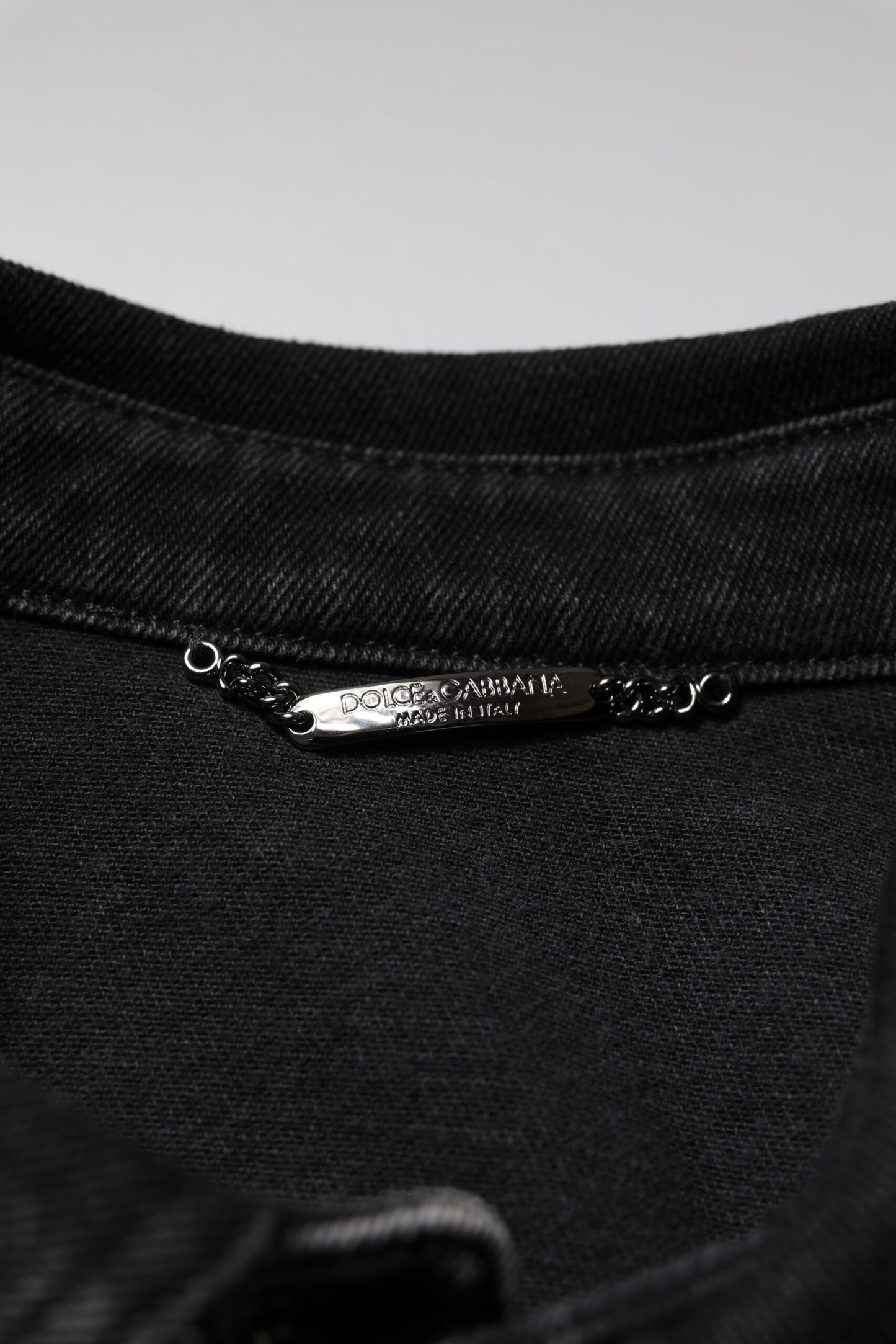 Dolce &amp; Gabbana Black Logo Cotton Stretch Denim Jacket