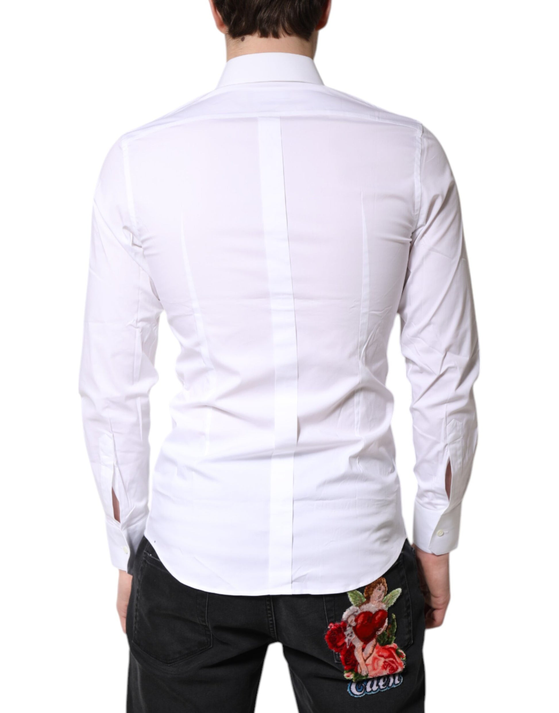 Dolce & Gabbana White Cotton Stretch GOLD Dress Formal Shirt by Dolce & Gabbana