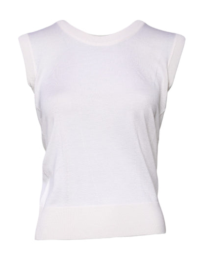 Dolce & Gabbana White Sleeveless Cashmere Round Neck Tank Top by Dolce & Gabbana