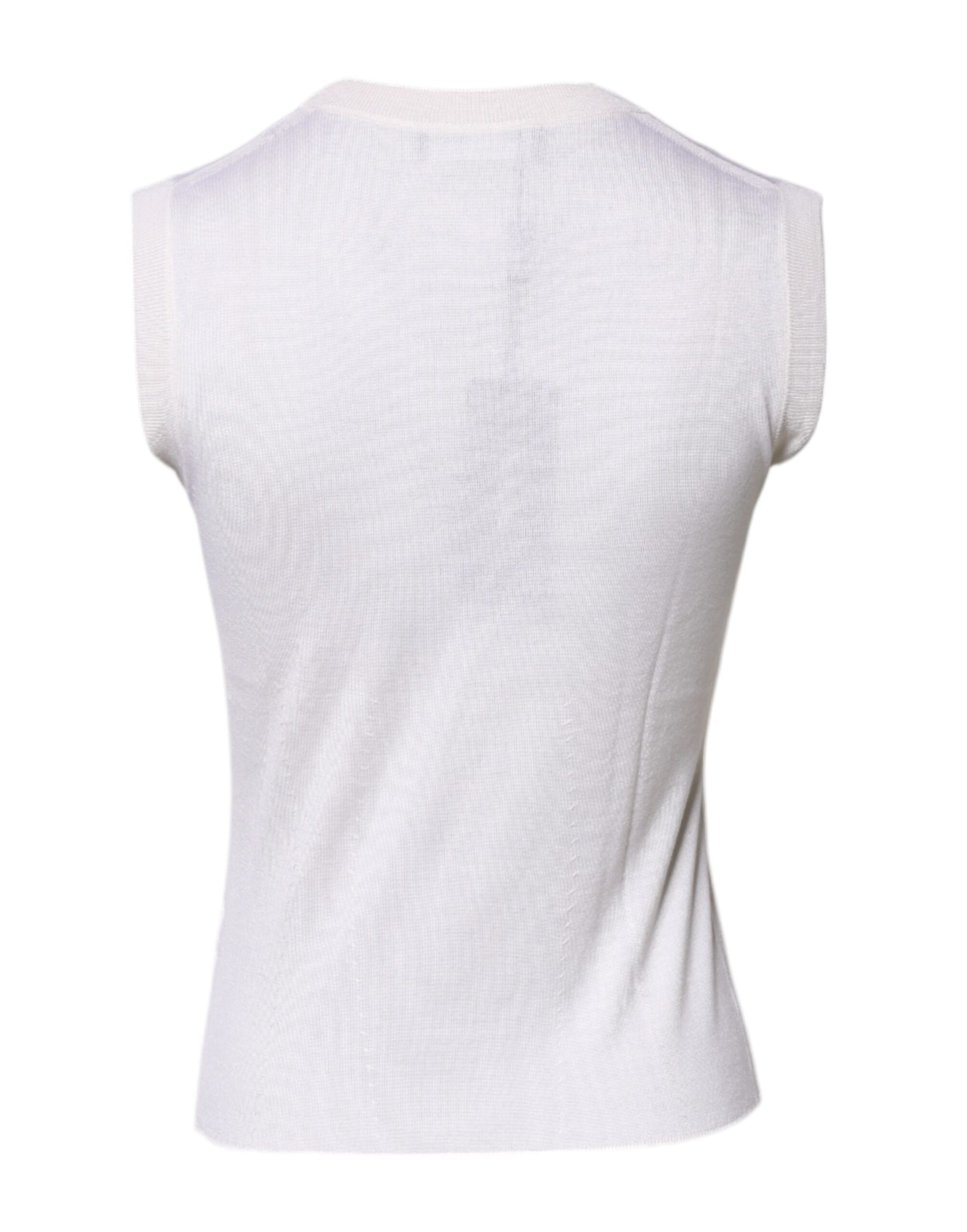 Dolce & Gabbana White Sleeveless Cashmere Round Neck Tank Top by Dolce & Gabbana