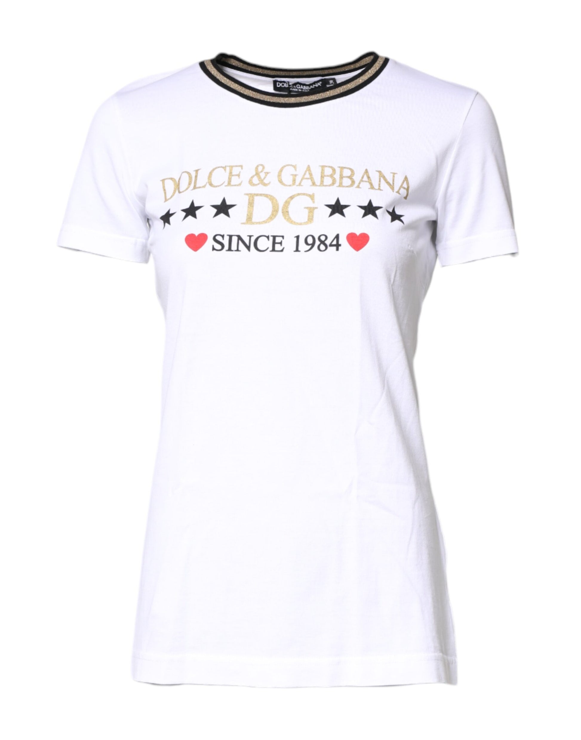 Dolce & Gabbana White Graphic Print Cotton Crew Neck T-shirt by Dolce & Gabbana