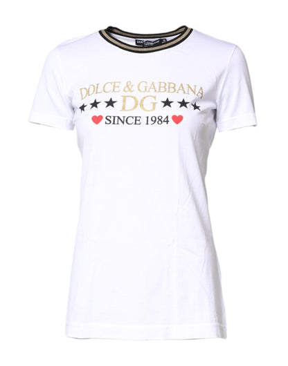 Dolce & Gabbana White Graphic Print Cotton Crew Neck T-shirt by Dolce & Gabbana