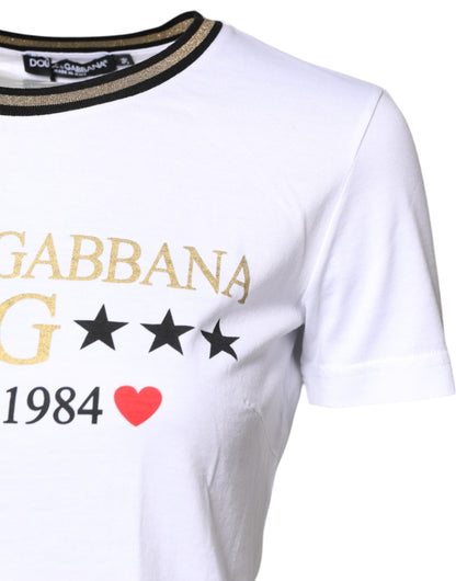 Dolce & Gabbana White Graphic Print Cotton Crew Neck T-shirt by Dolce & Gabbana