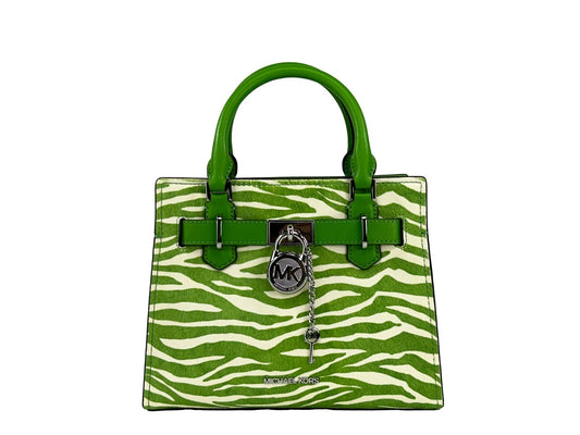 Michael Kors Hamilton Petit sac à bandoulière en cuir imprimé zèbre Vert jungle