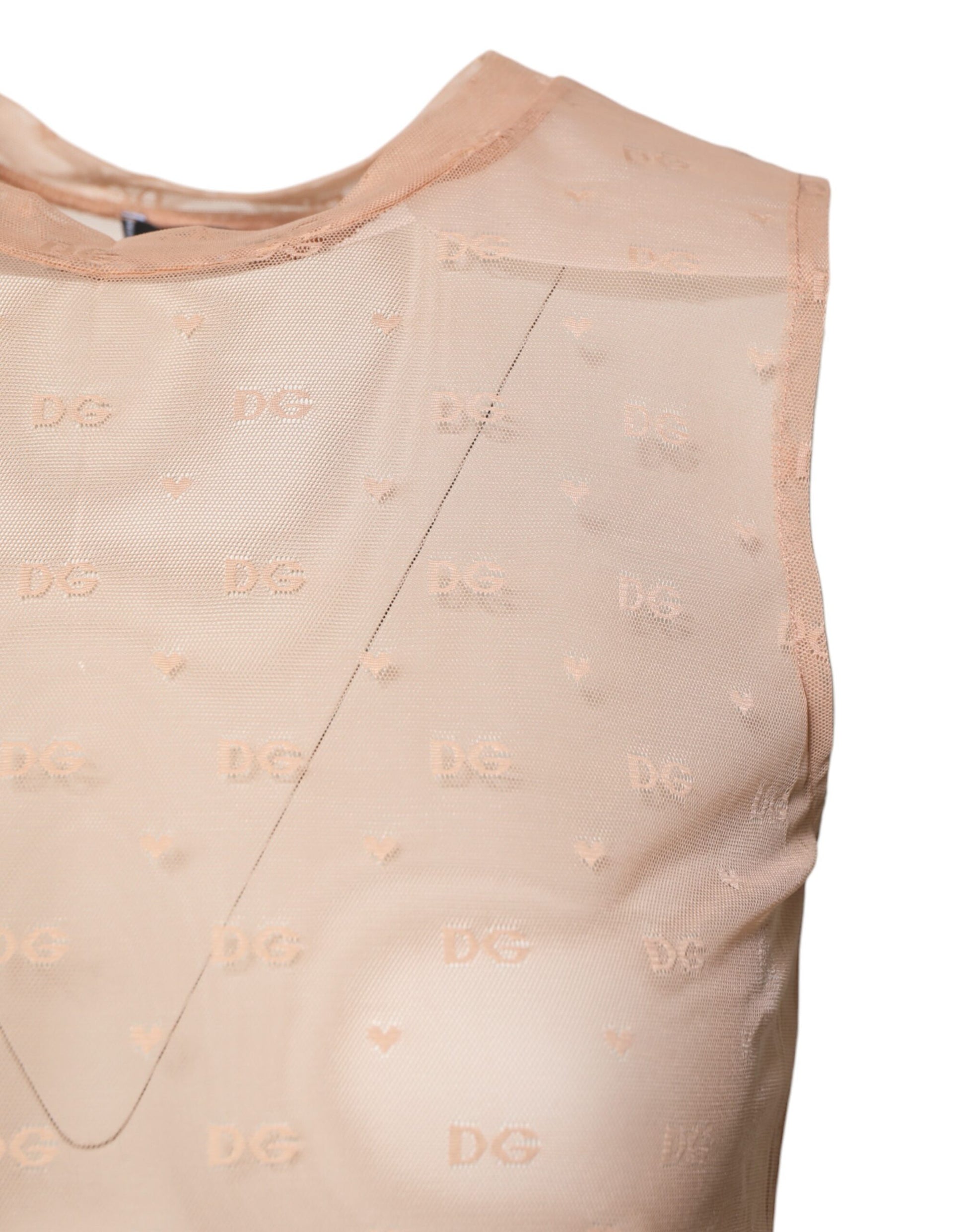 Dolce & Gabbana Beige Nylon Logo Monogram Sleeveless Tank Top by Dolce & Gabbana