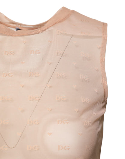Dolce & Gabbana Beige Nylon Logo Monogram Sleeveless Tank Top by Dolce & Gabbana