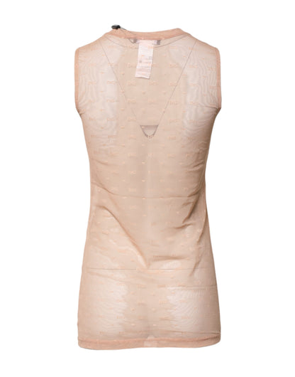 Dolce & Gabbana Beige Nylon Logo Monogram Sleeveless Tank Top by Dolce & Gabbana