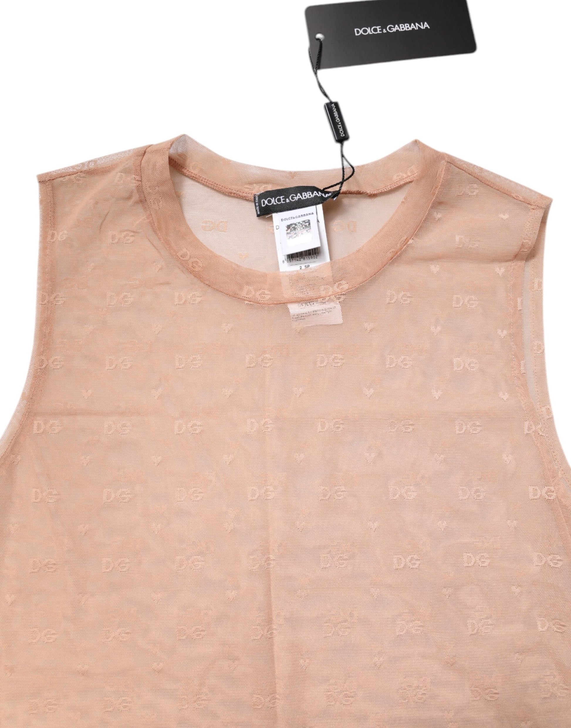 Dolce & Gabbana Beige Nylon Logo Monogram Sleeveless Tank Top by Dolce & Gabbana