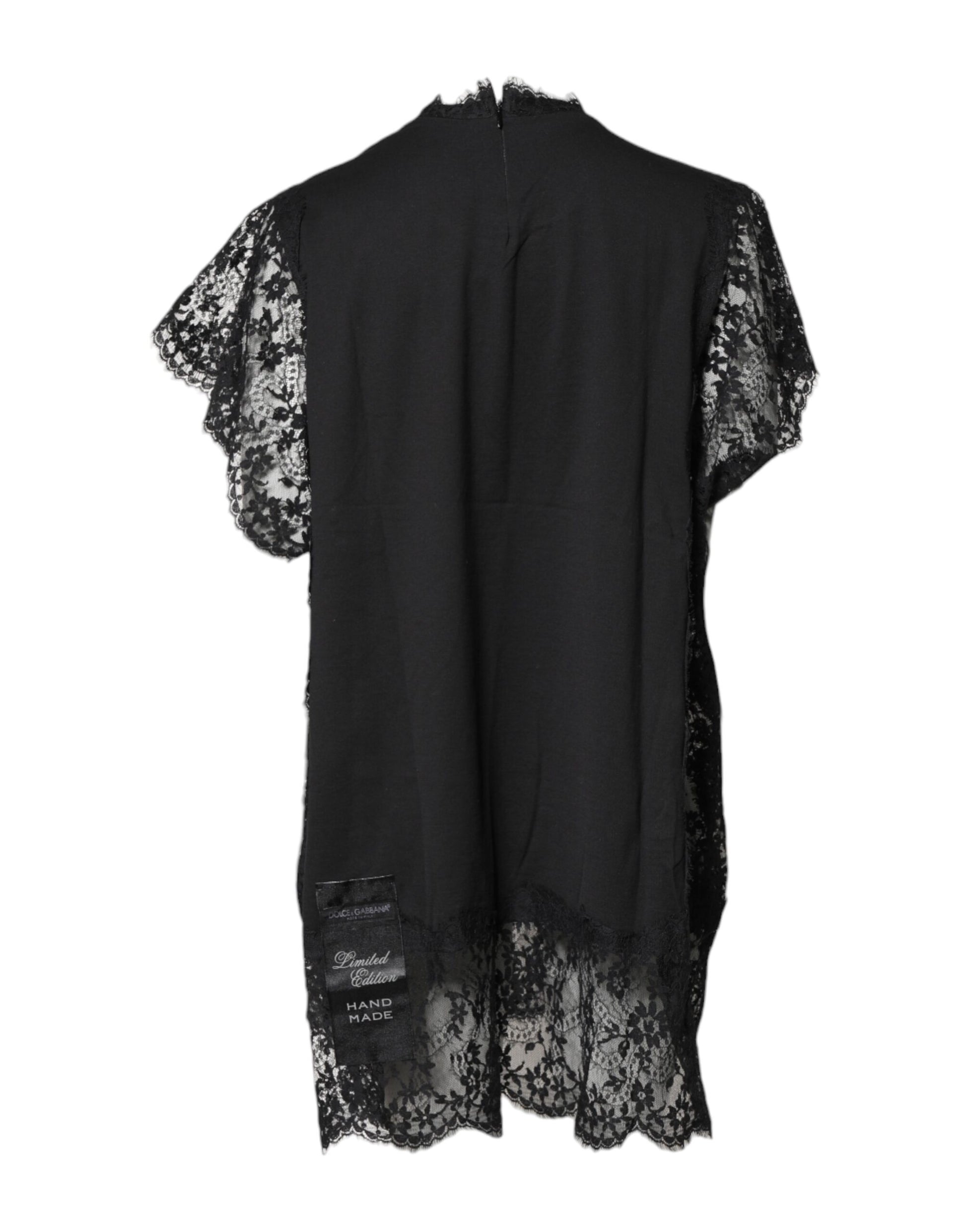 Dolce & Gabbana Black Lace Sheer Sacred Heart Crew Neck Top by Dolce & Gabbana