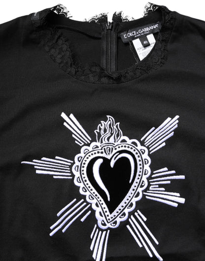 Dolce & Gabbana Black Lace Sheer Sacred Heart Crew Neck Top by Dolce & Gabbana