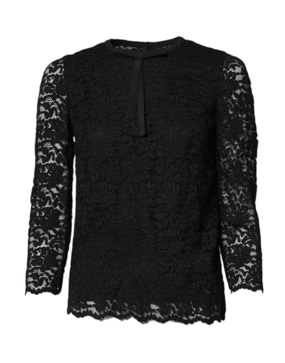Dolce &amp; Gabbana Haut ras du cou et manches longues en dentelle noire STAFF