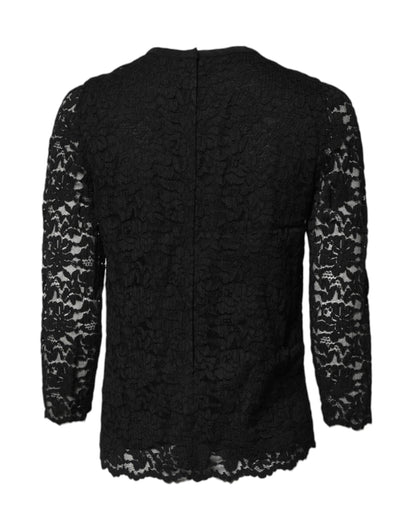 Dolce &amp; Gabbana Haut ras du cou et manches longues en dentelle noire STAFF