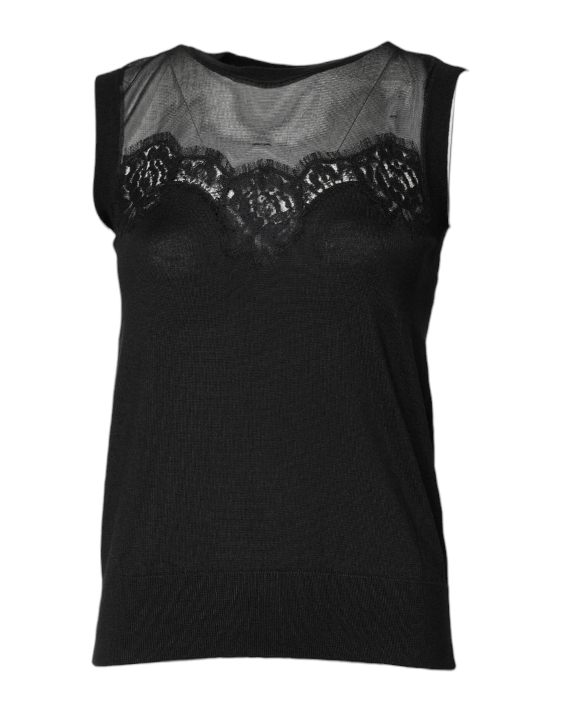 Dolce & Gabbana Black Lace Sheer Crew Neck Sleeveless Top by Dolce & Gabbana