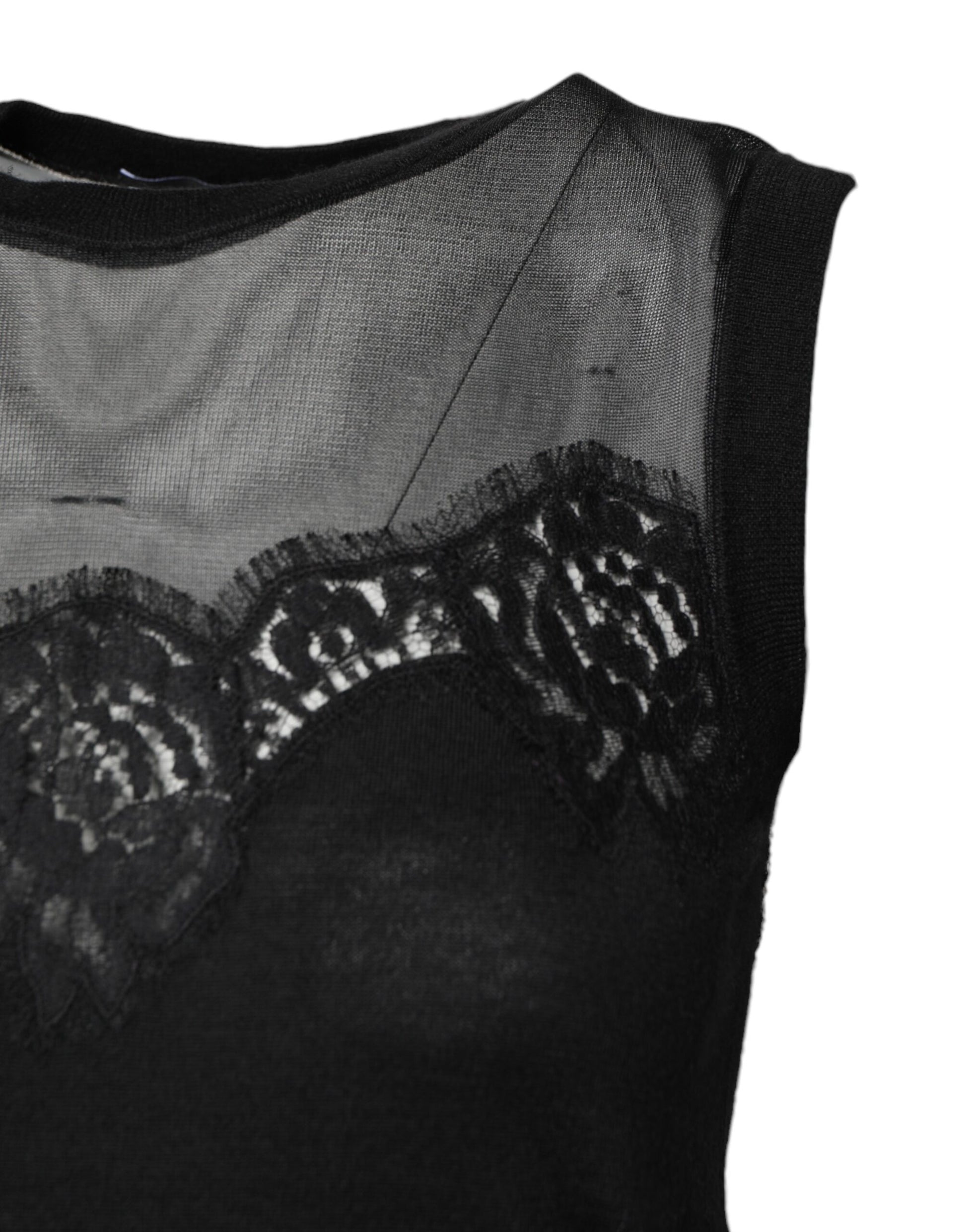 Dolce & Gabbana Black Lace Sheer Crew Neck Sleeveless Top by Dolce & Gabbana