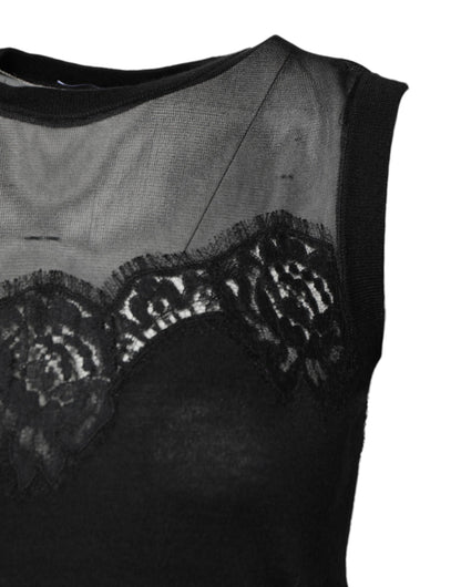 Dolce & Gabbana Black Lace Sheer Crew Neck Sleeveless Top by Dolce & Gabbana