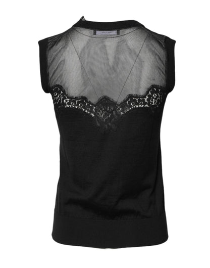 Dolce & Gabbana Black Lace Sheer Crew Neck Sleeveless Top by Dolce & Gabbana