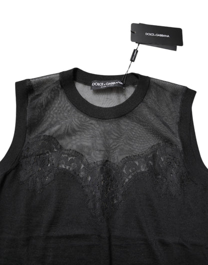 Dolce & Gabbana Black Lace Sheer Crew Neck Sleeveless Top by Dolce & Gabbana