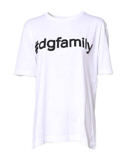 Dolce & Gabbana White #DGFamily Print Cotton Crew Neck T-shirt by Dolce & Gabbana