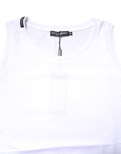 Dolce & Gabbana White Cotton Sleeveless Crew Neck T-shirt by Dolce & Gabbana