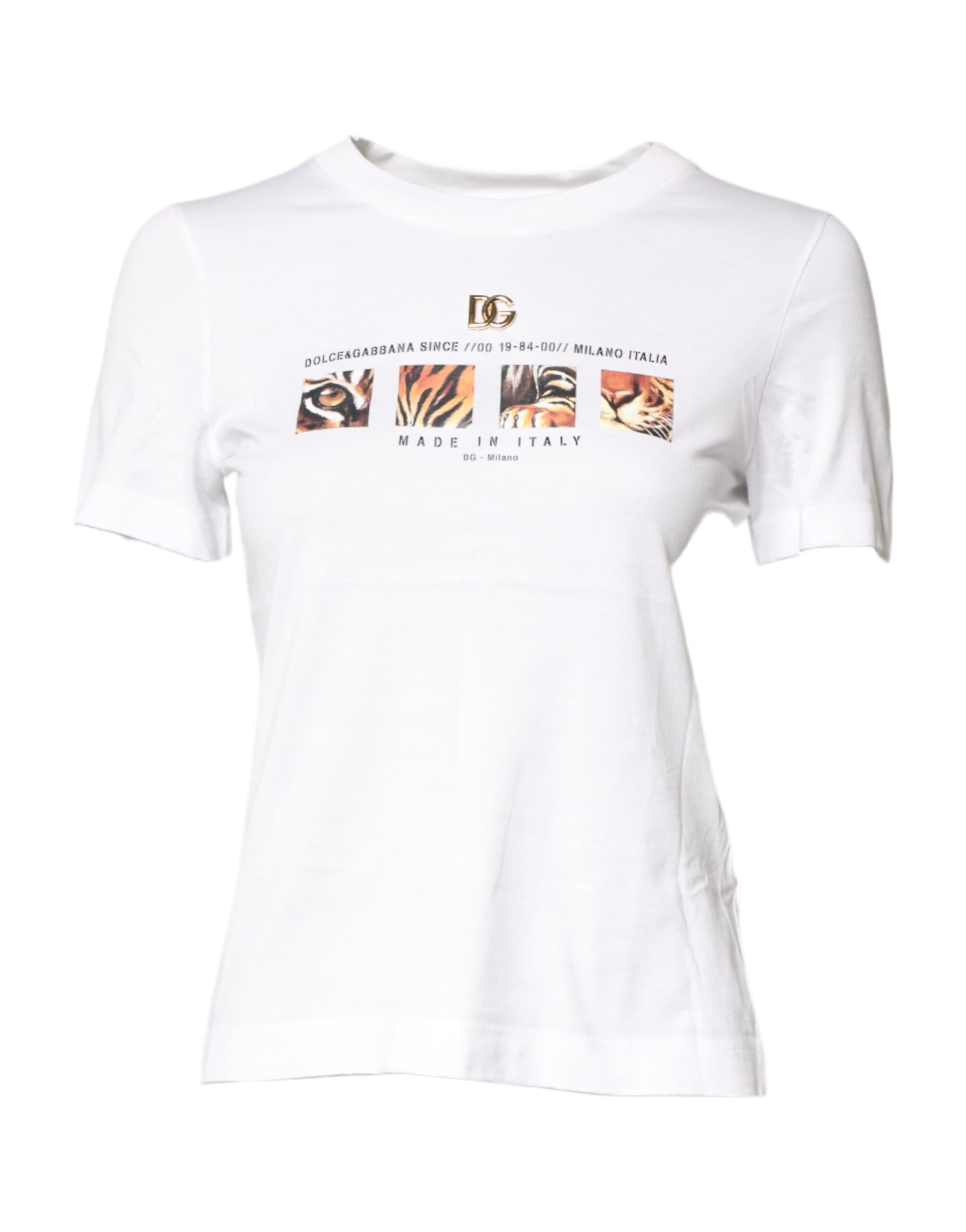Dolce & Gabbana White Cotton Graphic Print Crew Neck T-shirt by Dolce & Gabbana