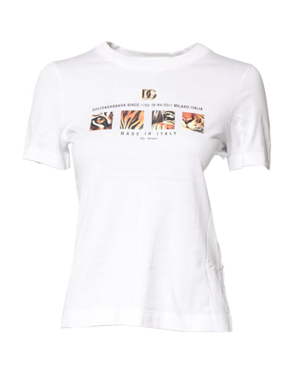 Dolce & Gabbana White Cotton Graphic Print Crew Neck T-shirt by Dolce & Gabbana