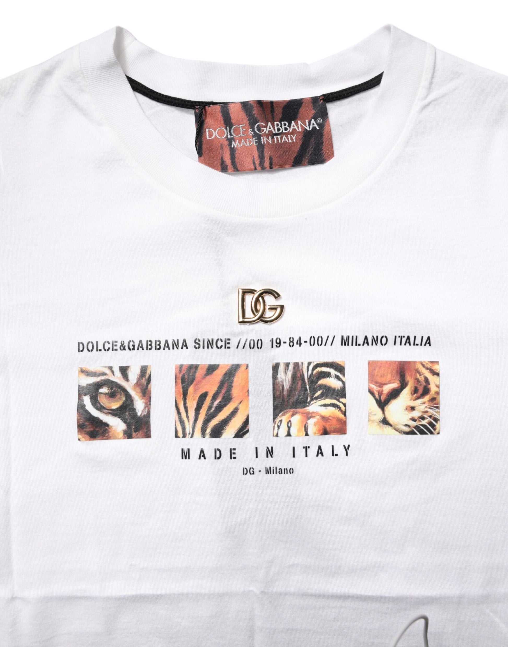 Dolce & Gabbana White Cotton Graphic Print Crew Neck T-shirt by Dolce & Gabbana
