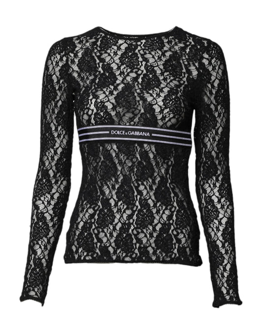 Dolce &amp; Gabbana Pull à manches longues en dentelle florale noire